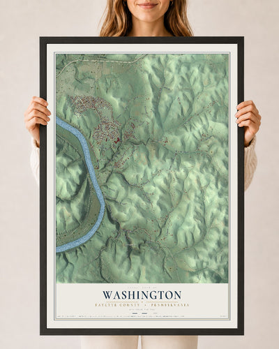Map of Washington, Fayette County, Pennsylvania, 24 x 36 inch print in a black wood frame