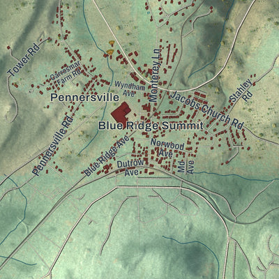 Close-up of the map of Washington, Franklin County, Pennsylvania print showing street and building detail