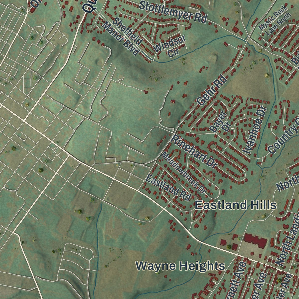 Second close-up of the map of Washington, Franklin County, Pennsylvania print showing more streets and buildings