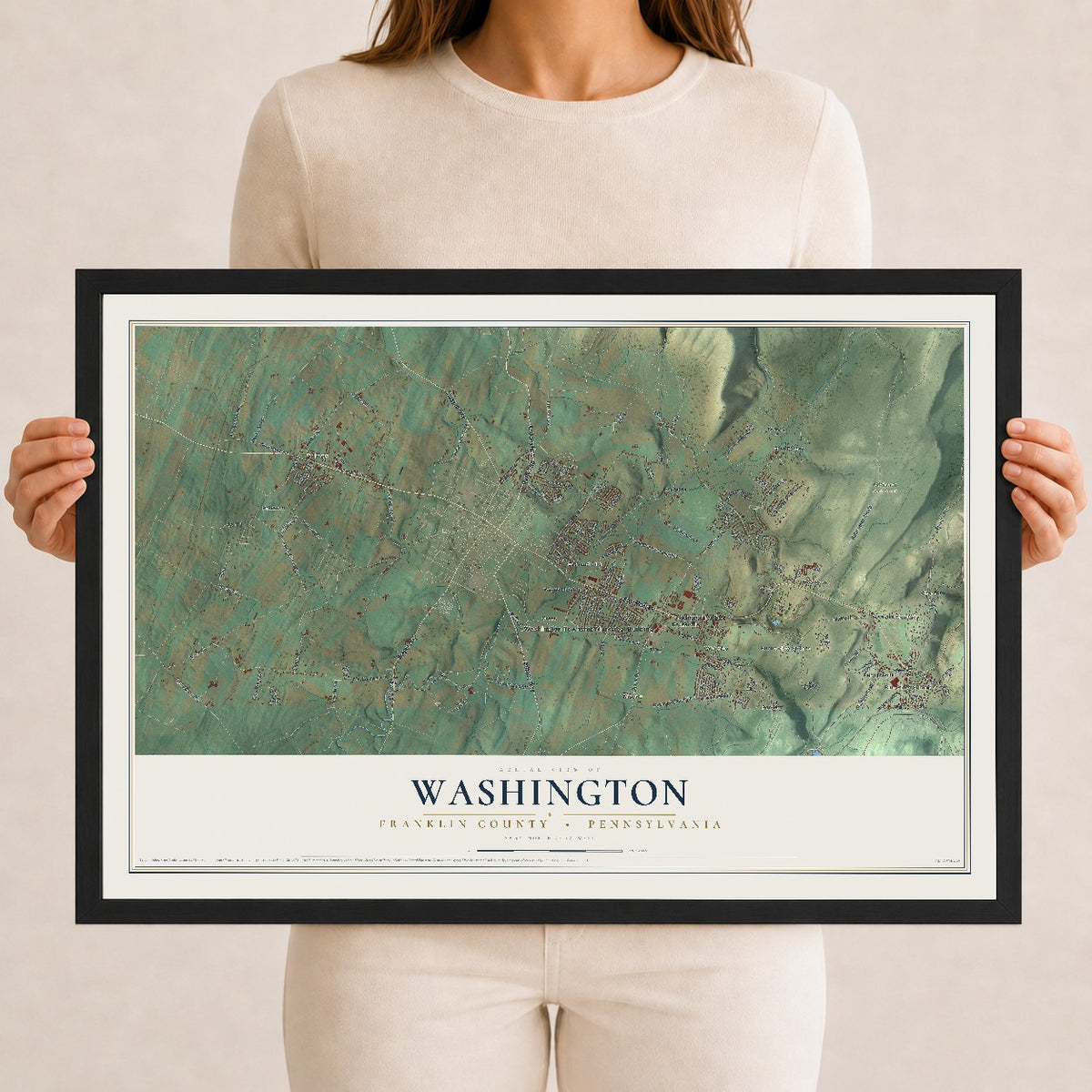 Map of Washington, Franklin County, Pennsylvania, 12 x 18 inch print in a black wood frame