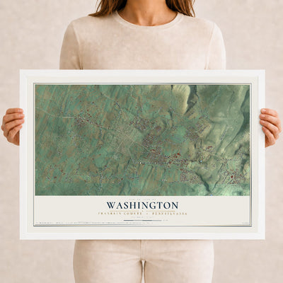 Map of Washington, Franklin County, Pennsylvania, 12 x 18 inch print in a white wood frame