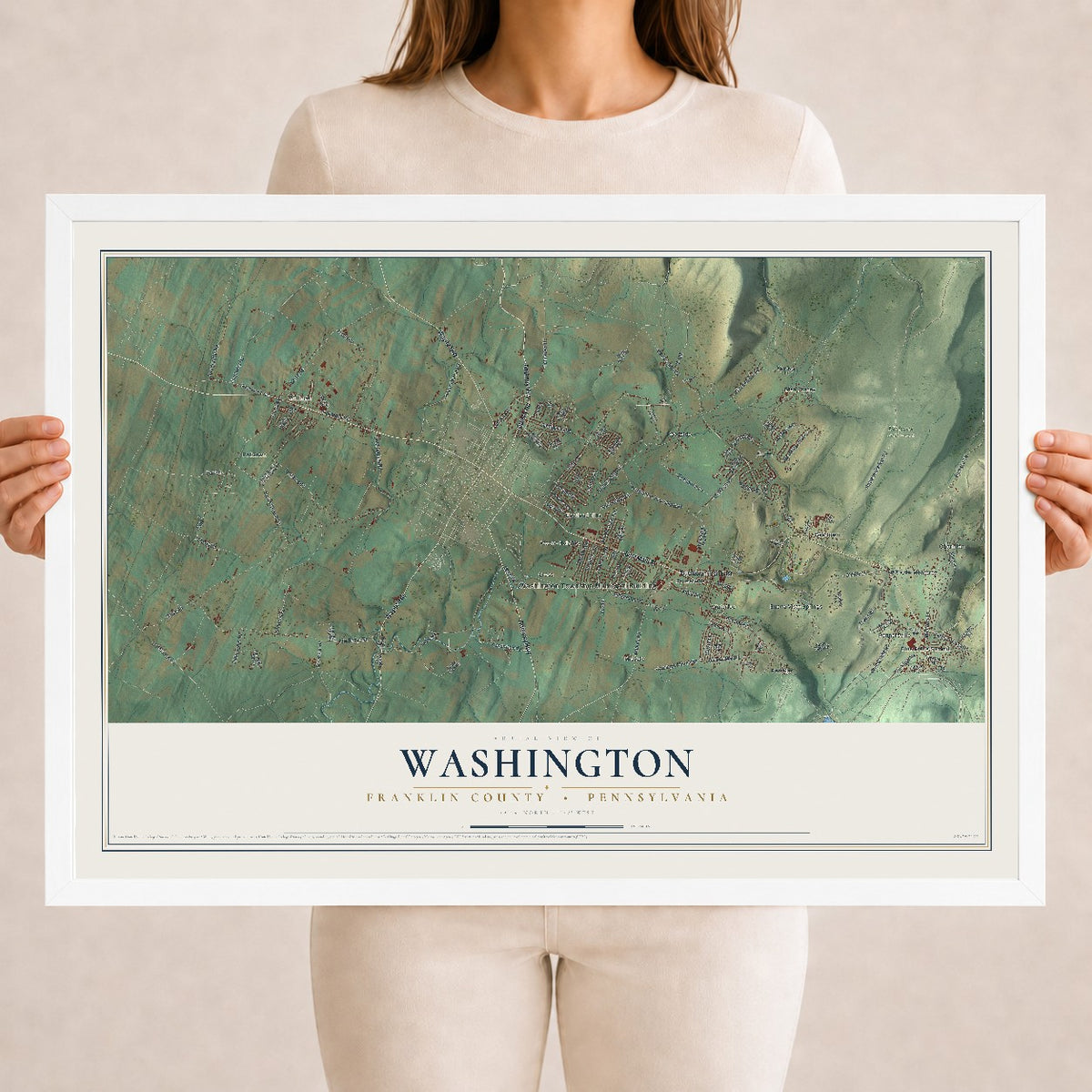 Map of Washington, Franklin County, Pennsylvania, 18 x 24 inch print in a white wood frame