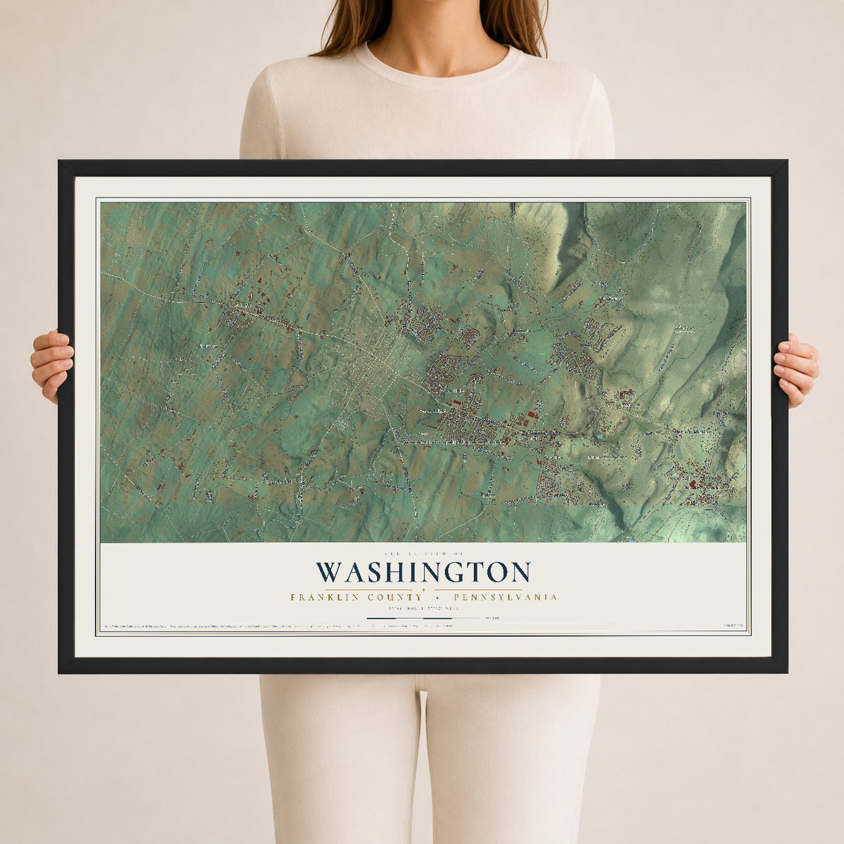 Map of Washington, Franklin County, Pennsylvania, 24 x 36 inch print in a black wood frame
