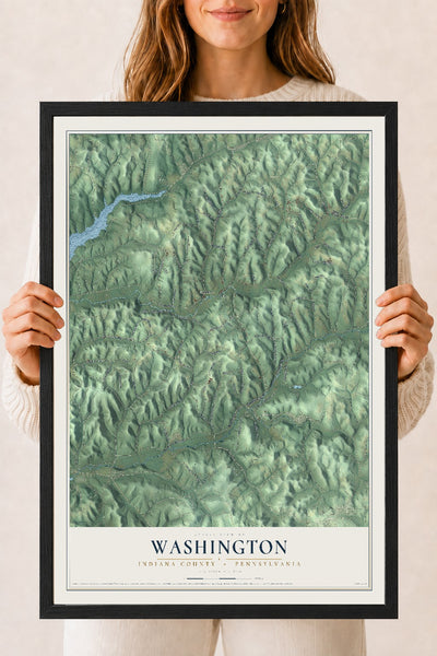 Map of Washington, Indiana County, Pennsylvania, 18 x 24 inch print in a black wood frame