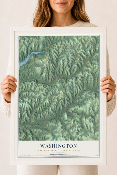 Map of Washington, Indiana County, Pennsylvania, 18 x 24 inch print in a white wood frame