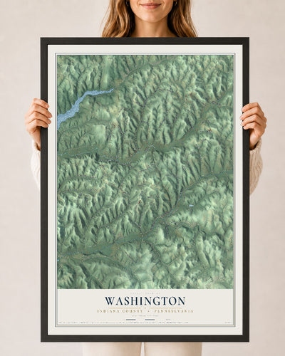 Map of Washington, Indiana County, Pennsylvania, 24 x 36 inch print in a black wood frame