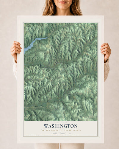 Map of Washington, Indiana County, Pennsylvania, 24 x 36 inch print in a white wood frame