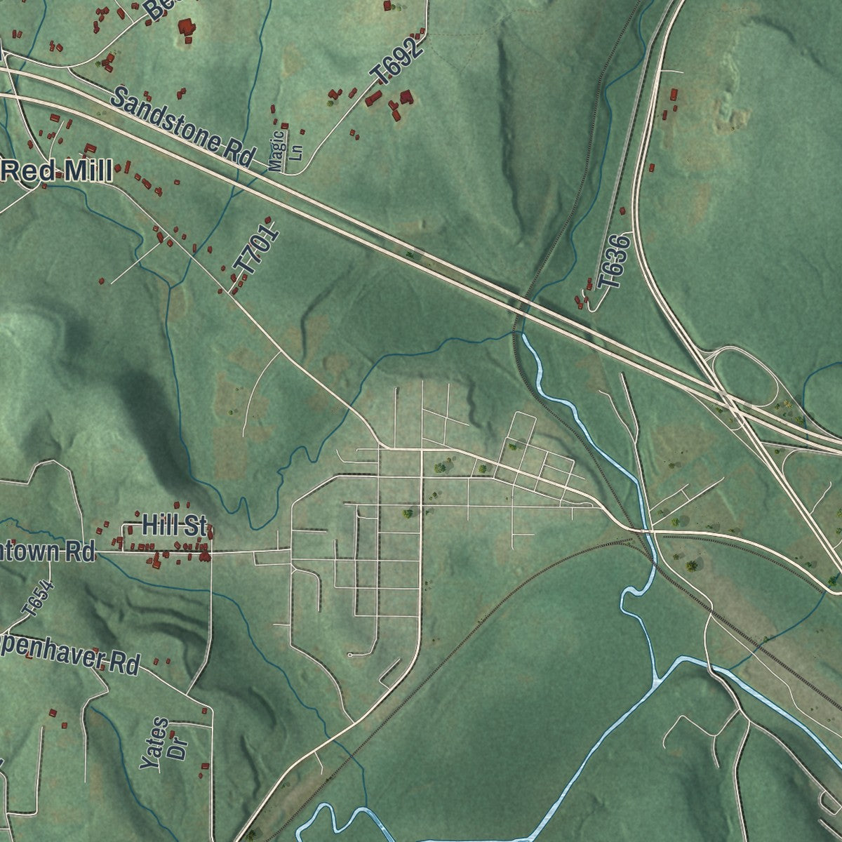 Second close-up of the map of Washington, Jefferson County, Pennsylvania print showing more streets and buildings