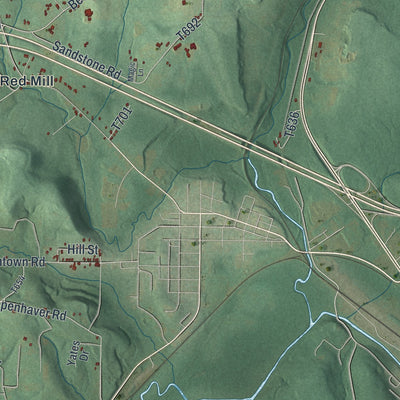 Second close-up of the map of Washington, Jefferson County, Pennsylvania print showing more streets and buildings