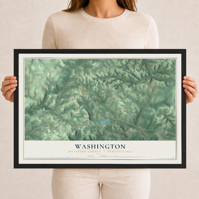 Map of Washington, Jefferson County, Pennsylvania, 12 x 18 inch print in a black wood frame