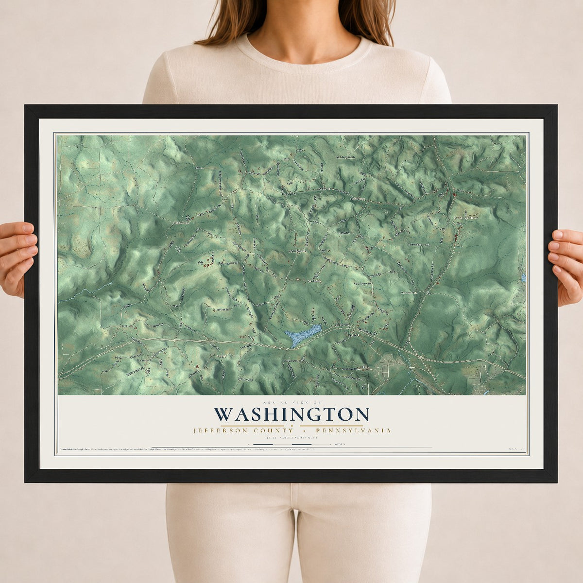 Map of Washington, Jefferson County, Pennsylvania, 18 x 24 inch print in a black wood frame