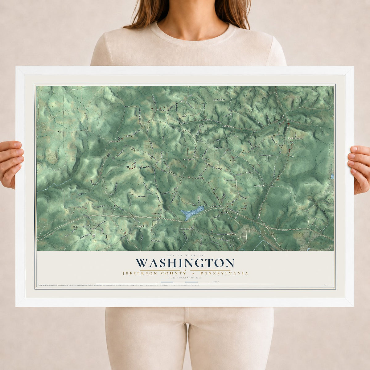 Map of Washington, Jefferson County, Pennsylvania, 18 x 24 inch print in a white wood frame