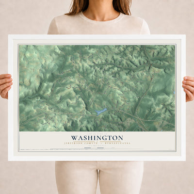 Map of Washington, Jefferson County, Pennsylvania, 18 x 24 inch print in a white wood frame
