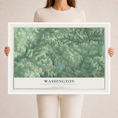 Map of Washington, Jefferson County, Pennsylvania, 24 x 36 inch print in a white wood frame