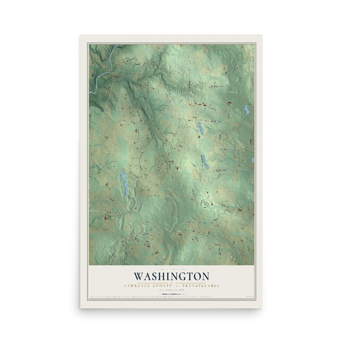 Map of Washington, Lawrence County, Pennsylvania, 12 x 18 inch unframed archival matte print