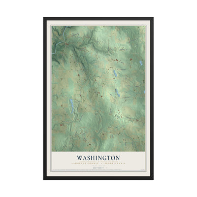 Map of Washington, Lawrence County, Pennsylvania, 12 x 18 inch print in a black wood frame