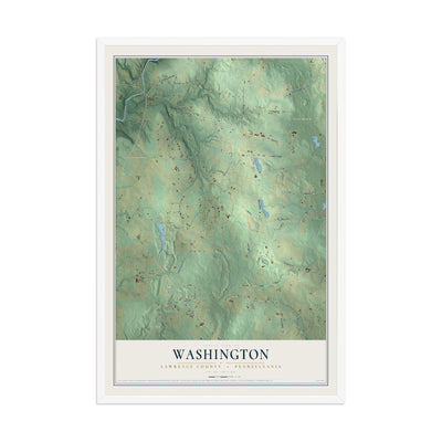 Map of Washington, Lawrence County, Pennsylvania, 12 x 18 inch print in a white wood frame