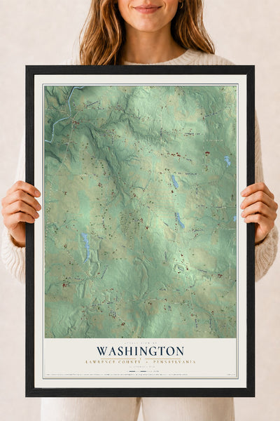 Map of Washington, Lawrence County, Pennsylvania, 18 x 24 inch print in a black wood frame