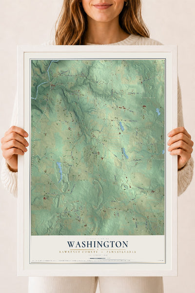 Map of Washington, Lawrence County, Pennsylvania, 18 x 24 inch print in a white wood frame