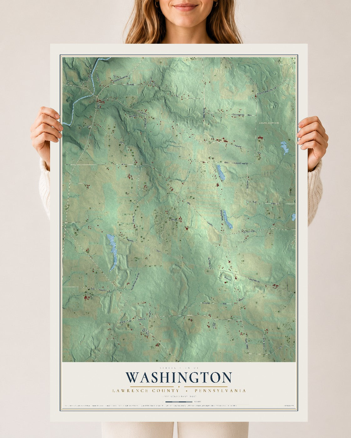 Map of Washington, Lawrence County, Pennsylvania, 24 x 36 inch unframed archival matte print