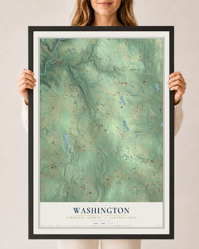 Map of Washington, Lawrence County, Pennsylvania, 24 x 36 inch print in a black wood frame