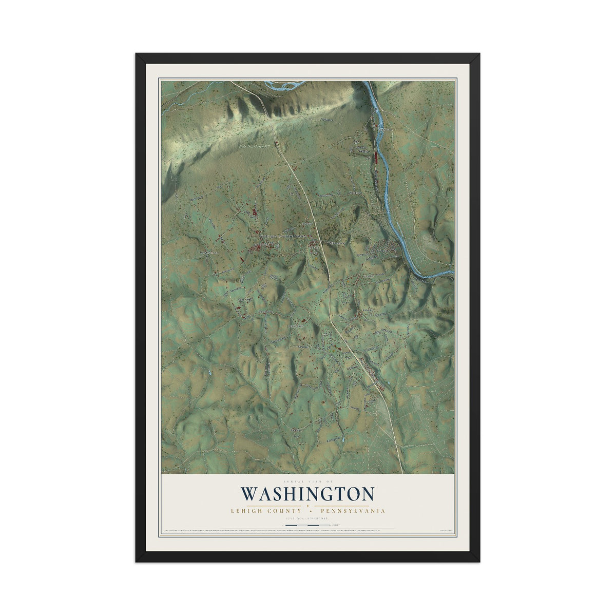 Map of Washington, Lehigh County, Pennsylvania, 12 x 18 inch print in a black wood frame