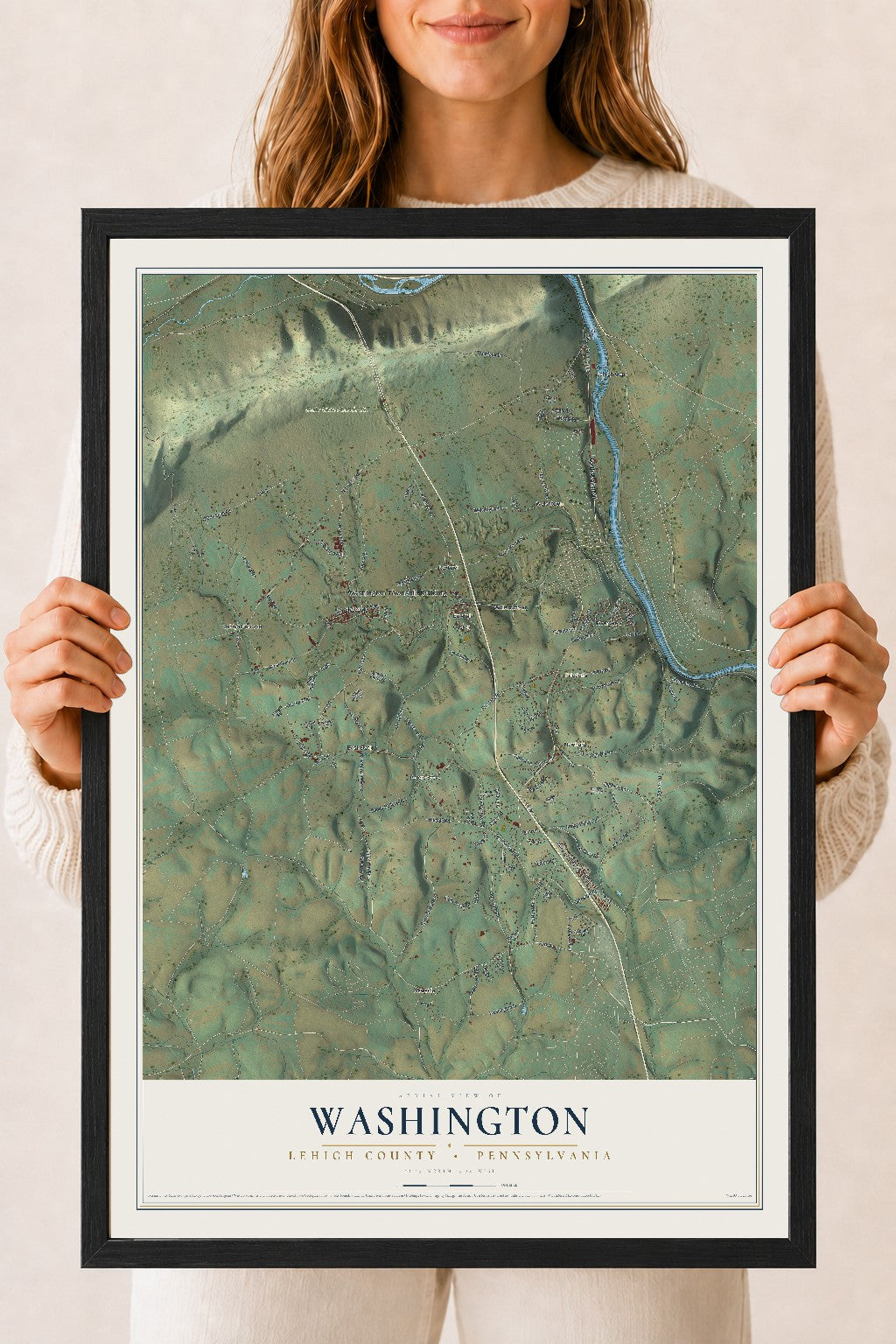 Map of Washington, Lehigh County, Pennsylvania, 18 x 24 inch print in a black wood frame