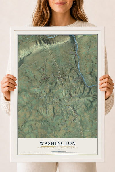Map of Washington, Lehigh County, Pennsylvania, 18 x 24 inch print in a white wood frame