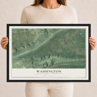 Map of Washington, Lycoming County, Pennsylvania, 12 x 18 inch print in a black wood frame
