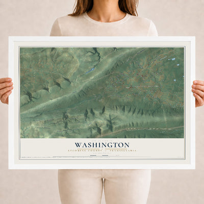Map of Washington, Lycoming County, Pennsylvania, 18 x 24 inch print in a white wood frame