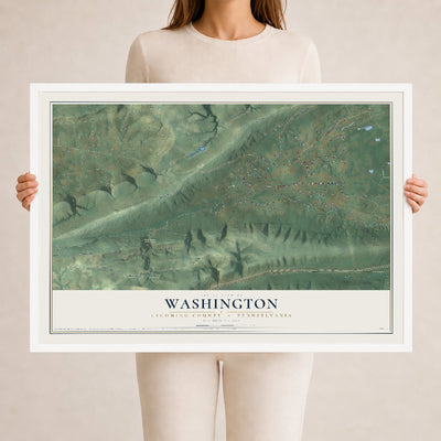 Map of Washington, Lycoming County, Pennsylvania, 24 x 36 inch print in a white wood frame