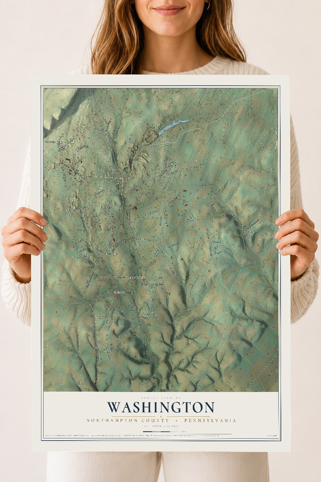 Map of Washington, Northampton County, Pennsylvania, 18 x 24 inch unframed archival matte print
