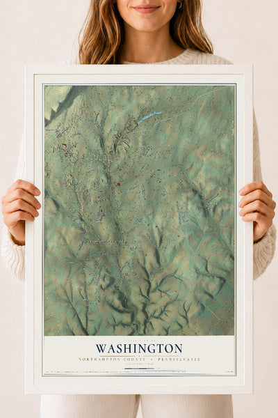 Map of Washington, Northampton County, Pennsylvania, 18 x 24 inch print in a white wood frame