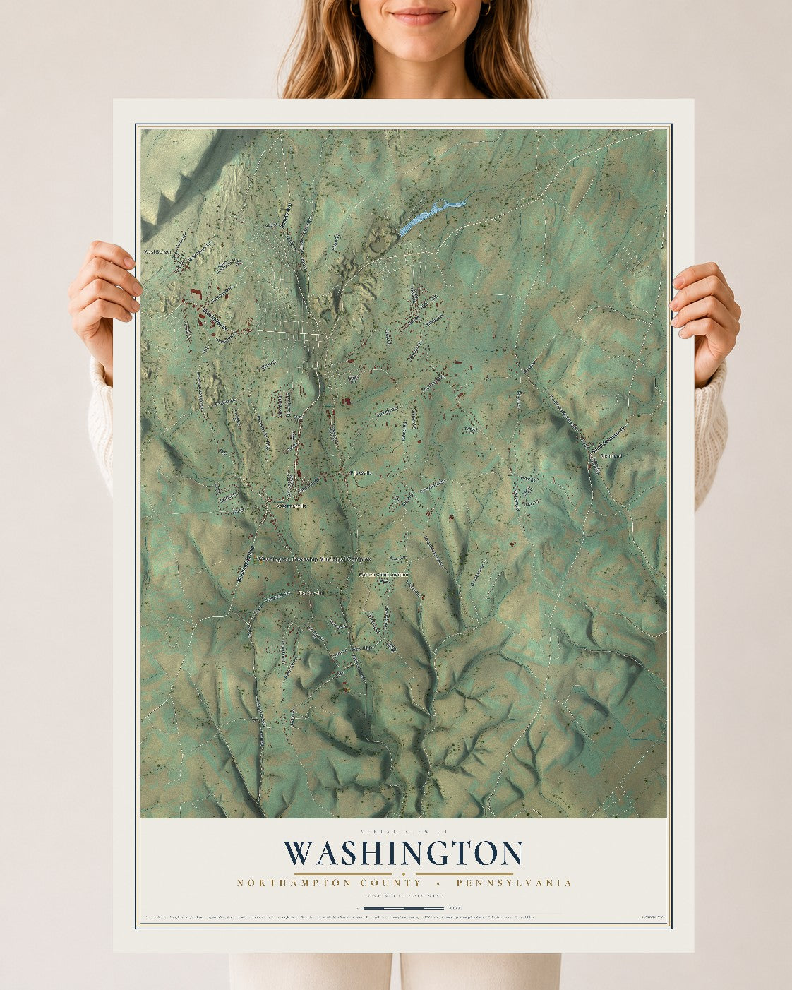 Map of Washington, Northampton County, Pennsylvania, 24 x 36 inch unframed archival matte print