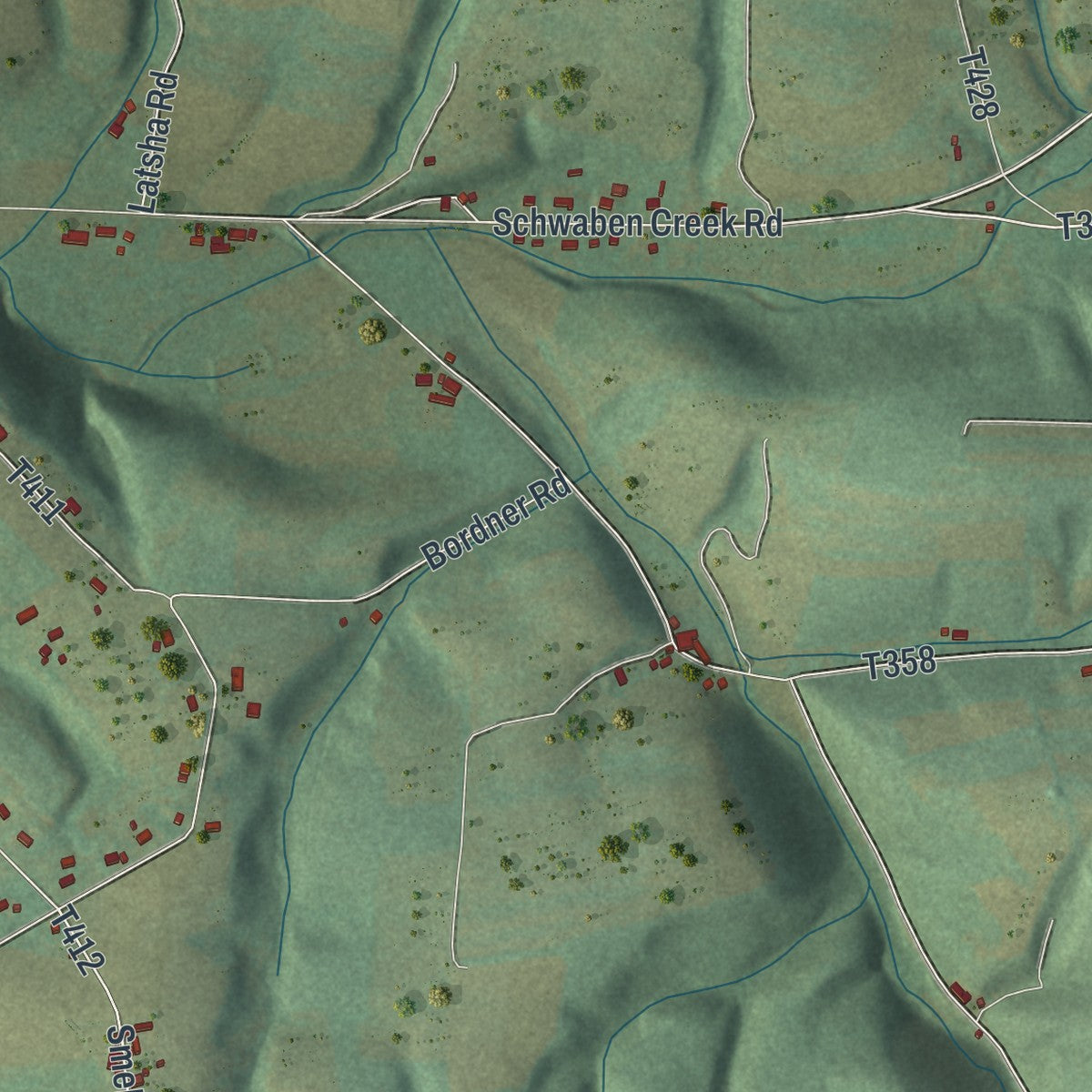 Second close-up of the map of Washington, Northumberland County, Pennsylvania print showing more streets and buildings