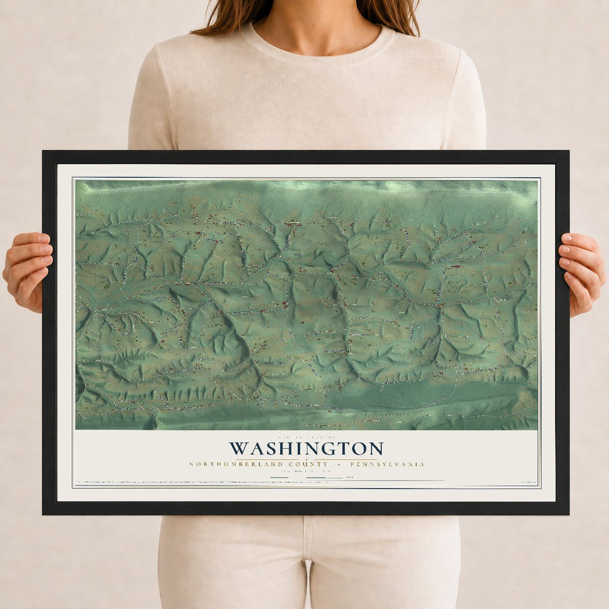 Map of Washington, Northumberland County, Pennsylvania, 12 x 18 inch print in a black wood frame