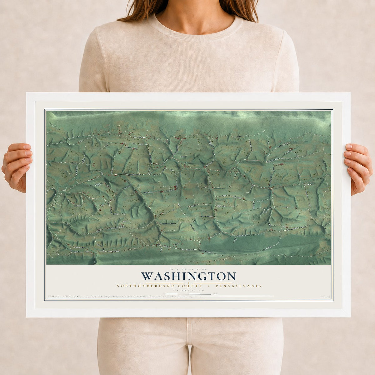 Map of Washington, Northumberland County, Pennsylvania, 12 x 18 inch print in a white wood frame