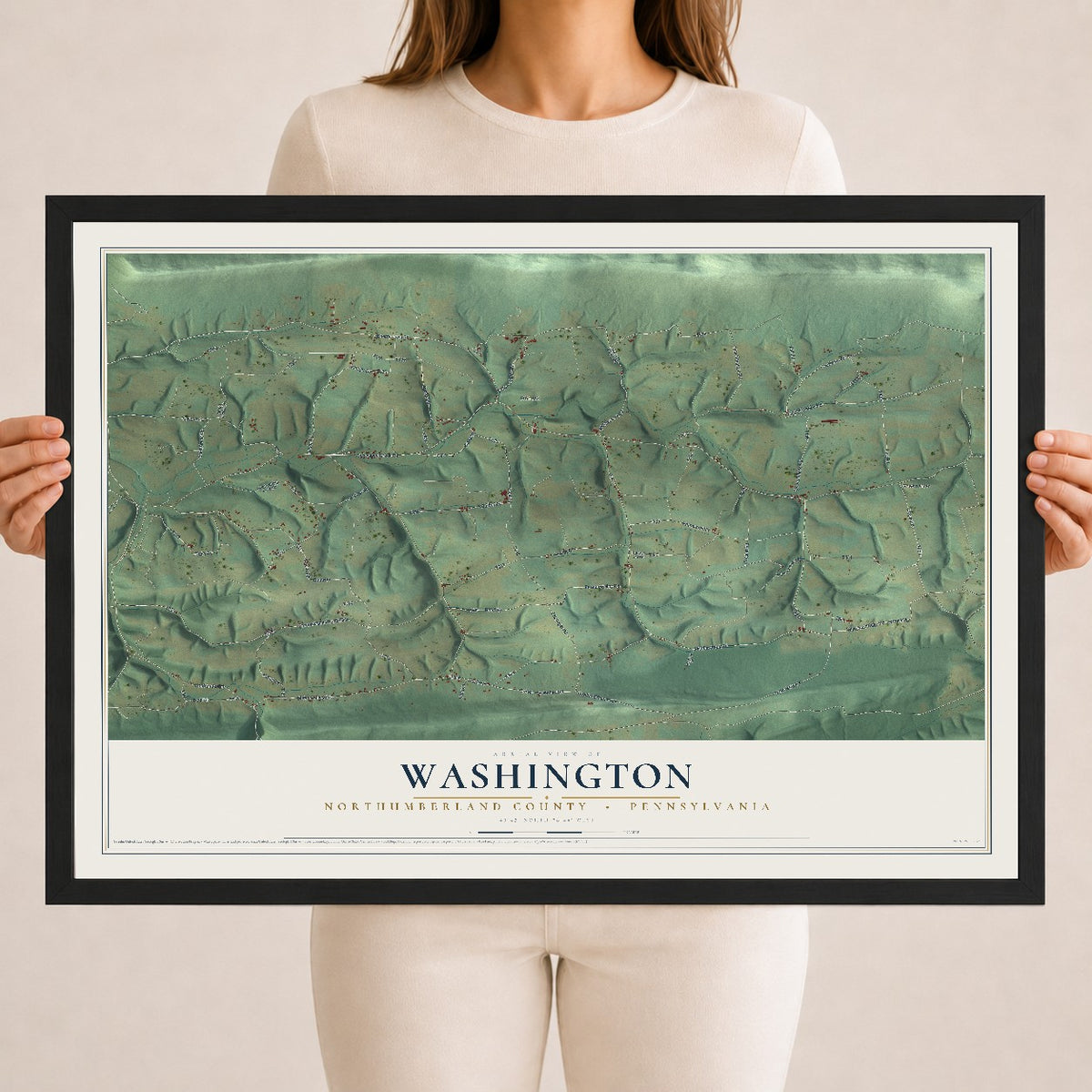 Map of Washington, Northumberland County, Pennsylvania, 18 x 24 inch print in a black wood frame