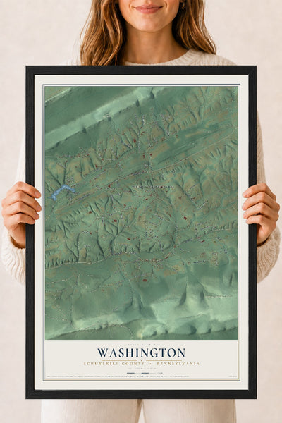 Map of Washington, Schuylkill County, Pennsylvania, 18 x 24 inch print in a black wood frame