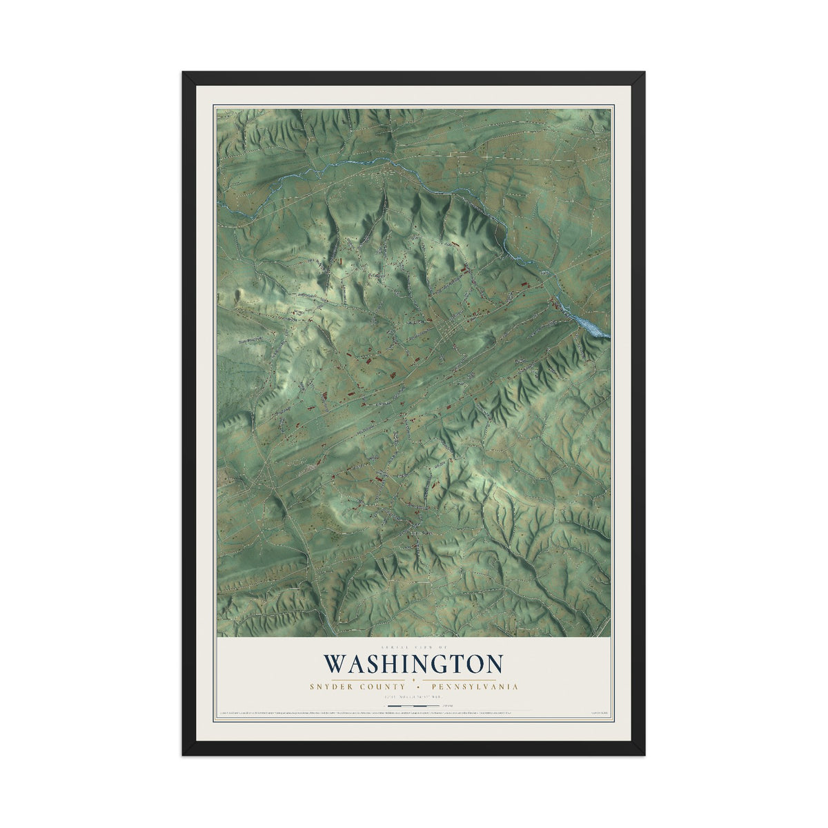Map of Washington, Snyder County, Pennsylvania, 12 x 18 inch print in a black wood frame