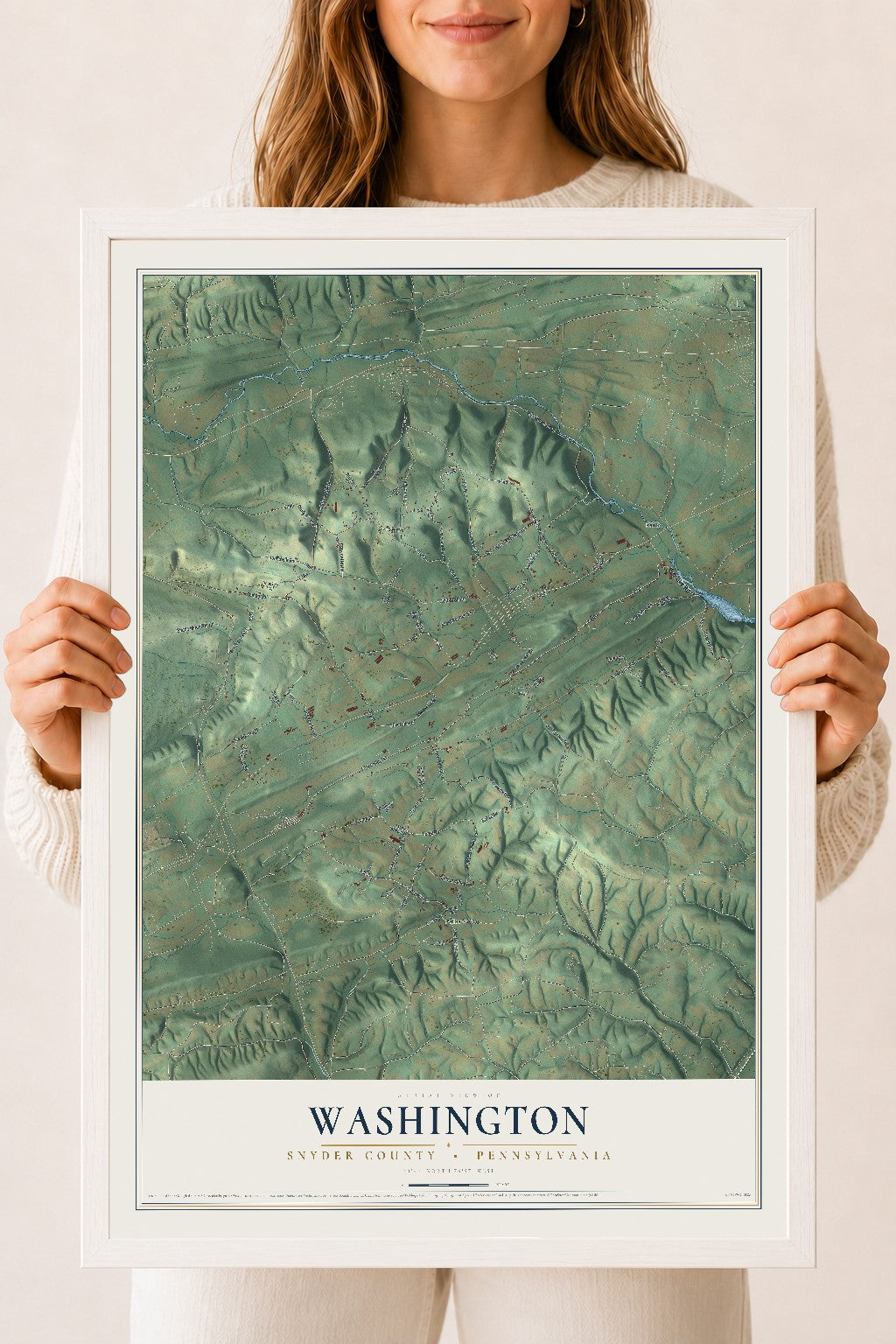 Map of Washington, Snyder County, Pennsylvania, 18 x 24 inch print in a white wood frame