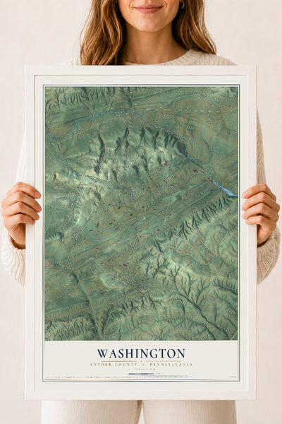 Map of Washington, Snyder County, Pennsylvania, 18 x 24 inch print in a white wood frame