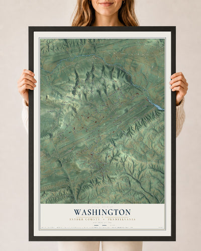 Map of Washington, Snyder County, Pennsylvania, 24 x 36 inch print in a black wood frame