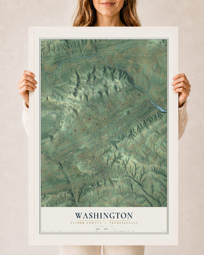 Map of Washington, Snyder County, Pennsylvania, 24 x 36 inch print in a white wood frame