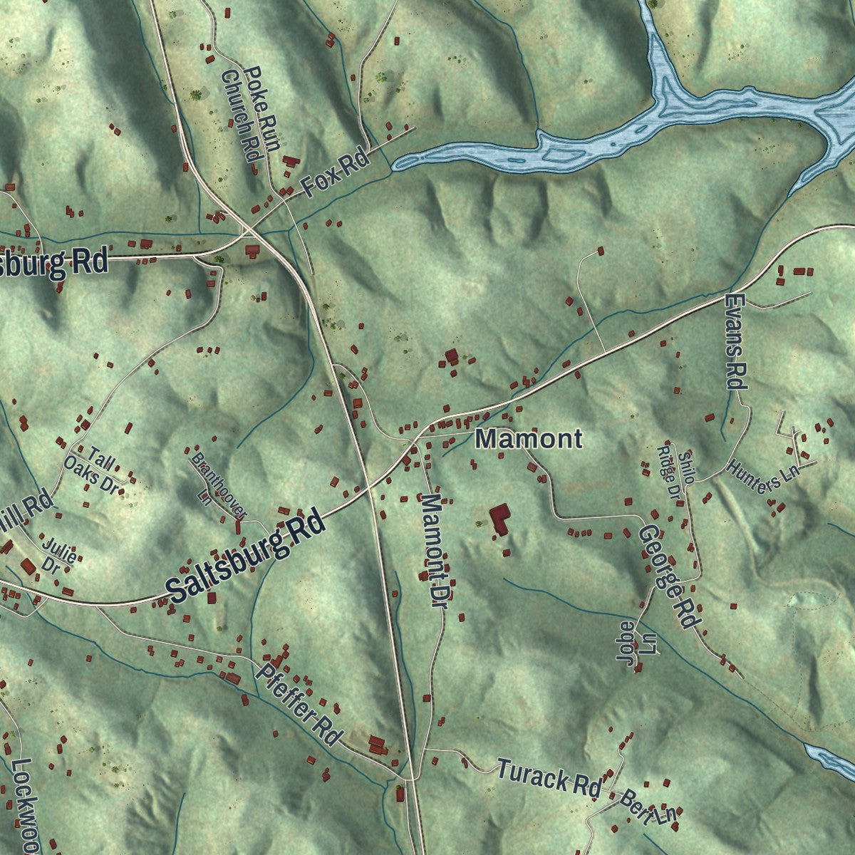 Second close-up of the map of Washington, Westmoreland County, Pennsylvania print showing more streets and buildings