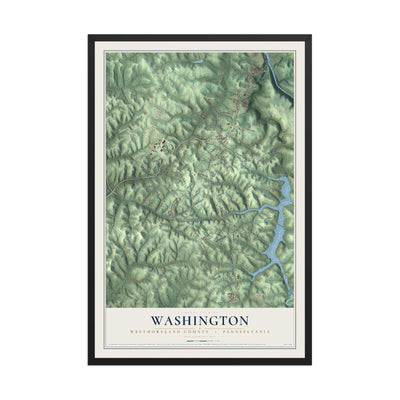 Map of Washington, Westmoreland County, Pennsylvania, 12 x 18 inch print in a black wood frame