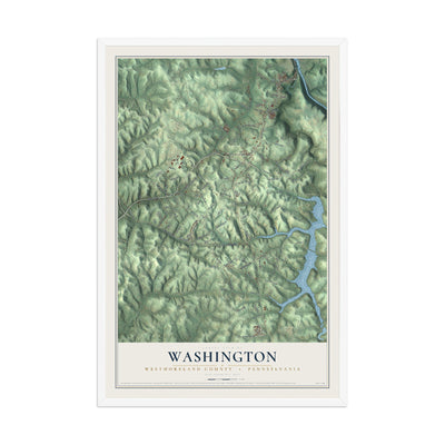 Map of Washington, Westmoreland County, Pennsylvania, 12 x 18 inch print in a white wood frame