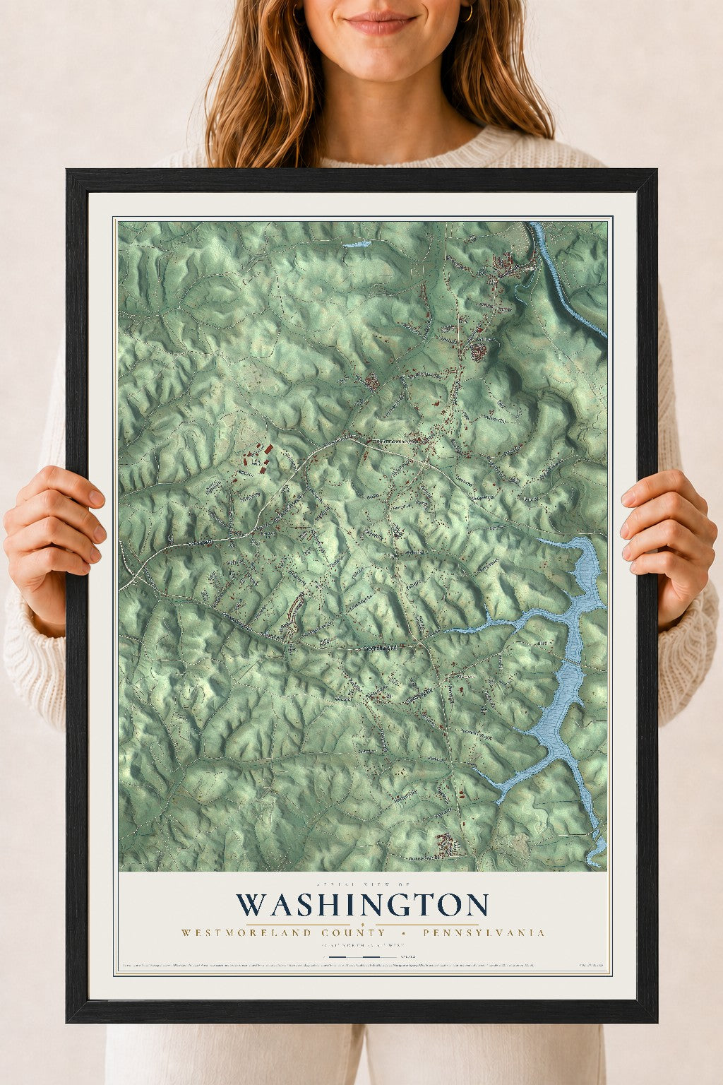 Map of Washington, Westmoreland County, Pennsylvania, 18 x 24 inch print in a black wood frame