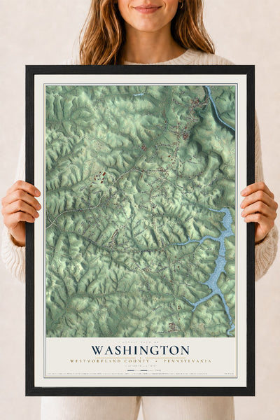 Map of Washington, Westmoreland County, Pennsylvania, 18 x 24 inch print in a black wood frame