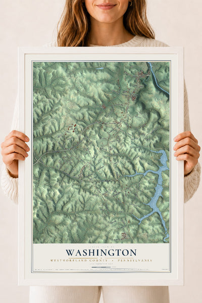 Map of Washington, Westmoreland County, Pennsylvania, 18 x 24 inch print in a white wood frame